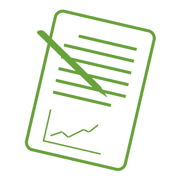 Graphic of a stylus and tablet with lines of text and a line graph trending upwards.